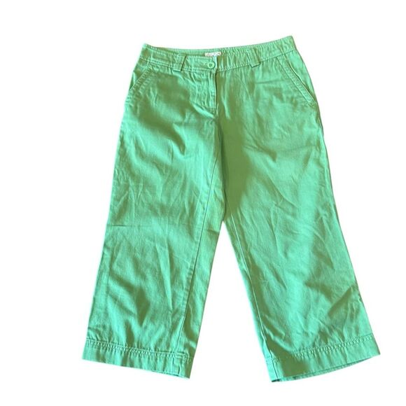 LL Bean Straight Leg Cropped Pants Green Cotton Womens Size 4 Petite - Picture 2 of 8